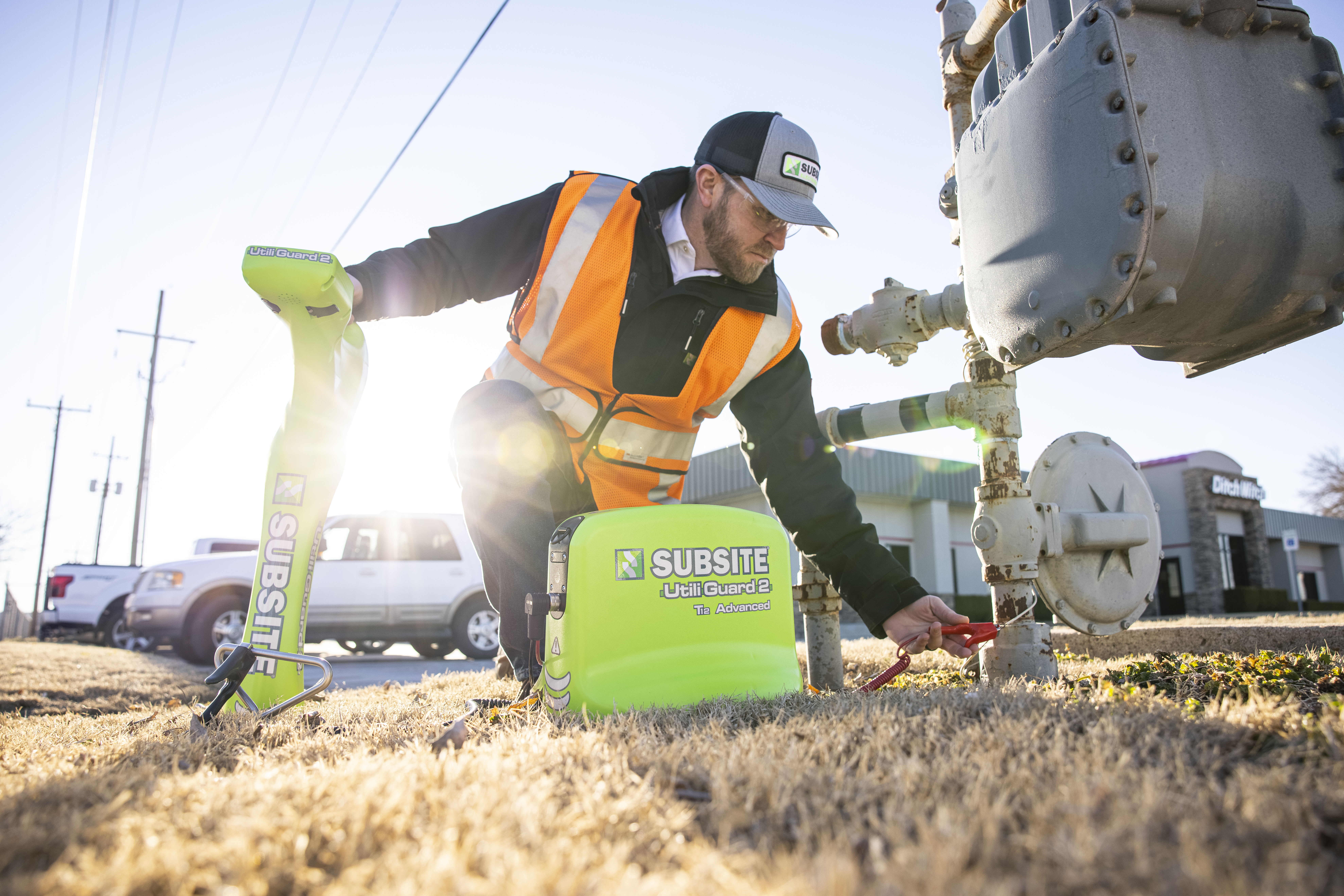 Subsite UtiliGuard 2 utility locator being used to locate underground utilities before directional drilling.