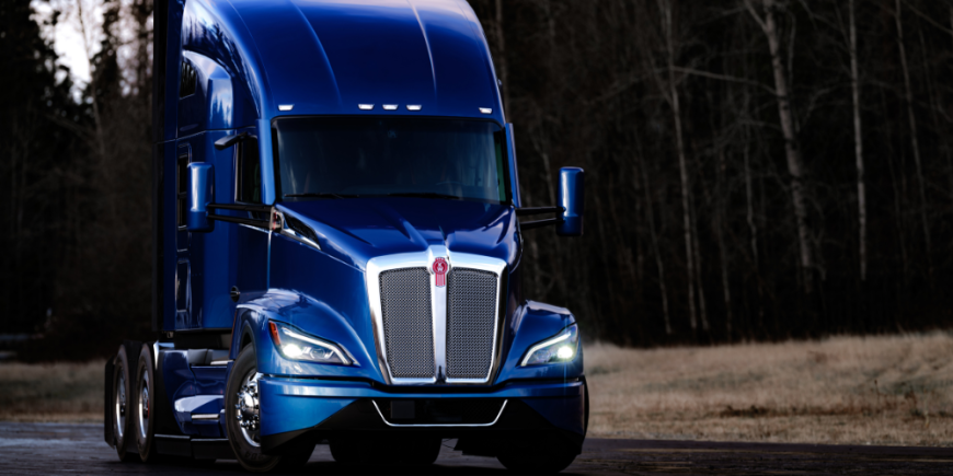 Kenworth T680 equipped with advanced driver assistance systems operating on a highway